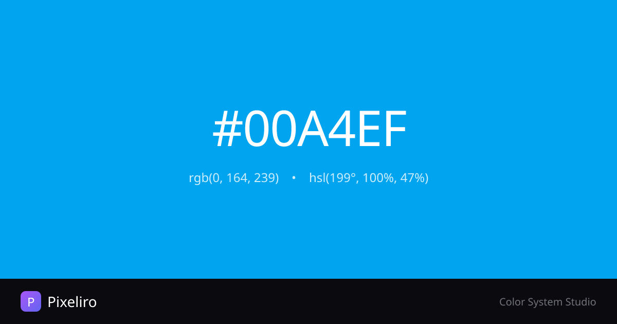 #00A4EF Color - HEX, RGB, HSL Codes & Palettes