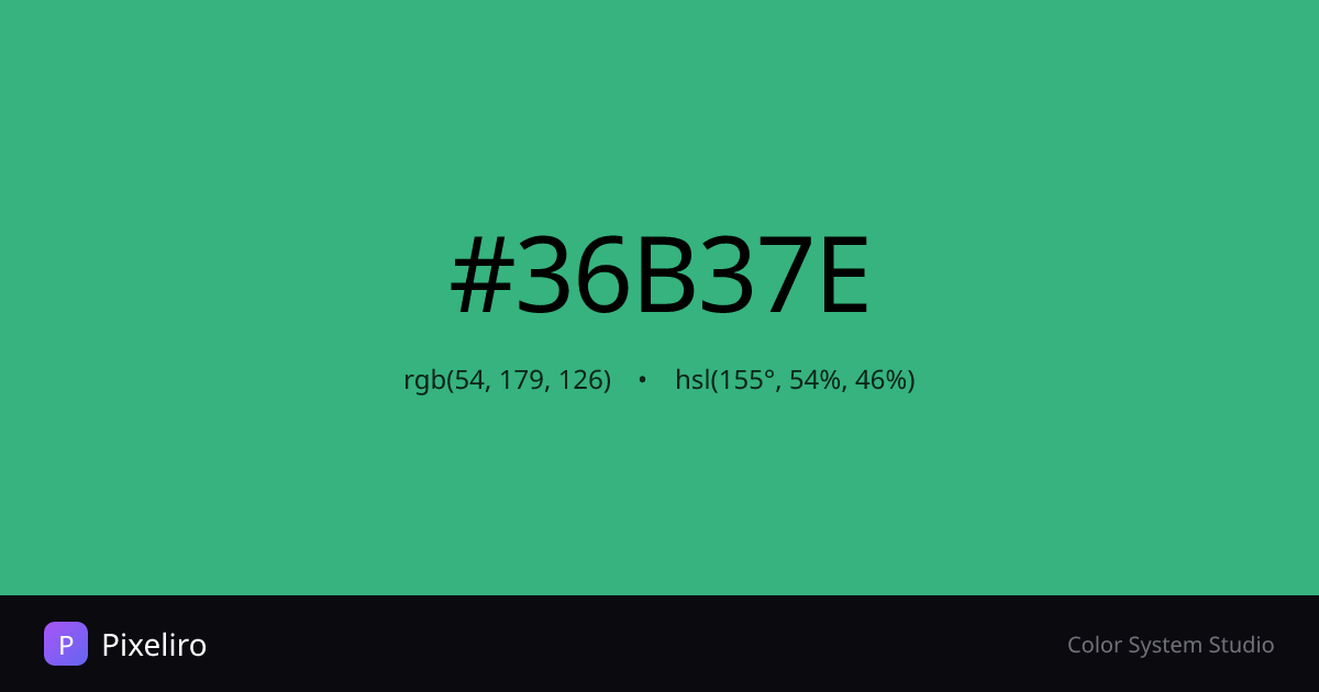 #36B37E Color - HEX, RGB, HSL Codes & Palettes