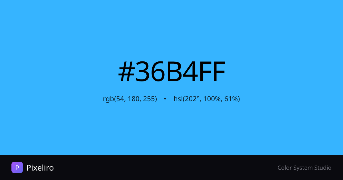 #36B4FF Color - HEX, RGB, HSL Codes & Palettes