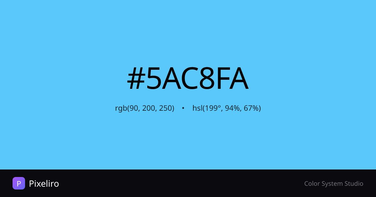 #5AC8FA Color - HEX, RGB, HSL Codes & Palettes