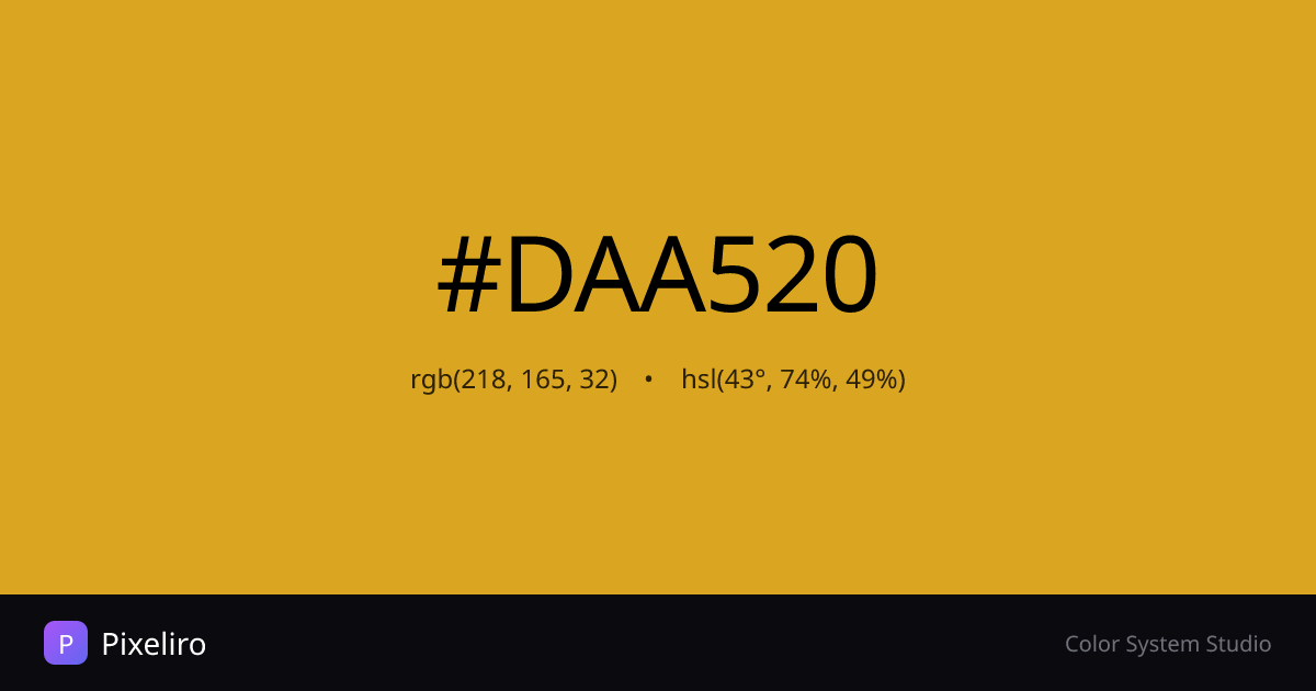 #DAA520 Color - HEX, RGB, HSL Codes & Palettes