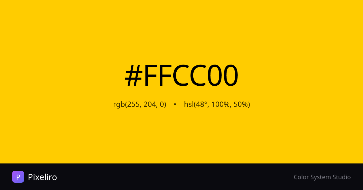 #FFCC00 Color - HEX, RGB, HSL Codes & Palettes