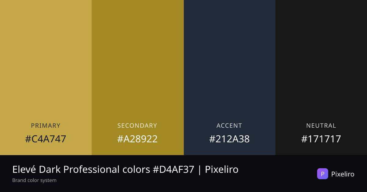 Elevé Dark Professional colors #D4AF37 | Pixeliro · Usage Guide — Pixeliro